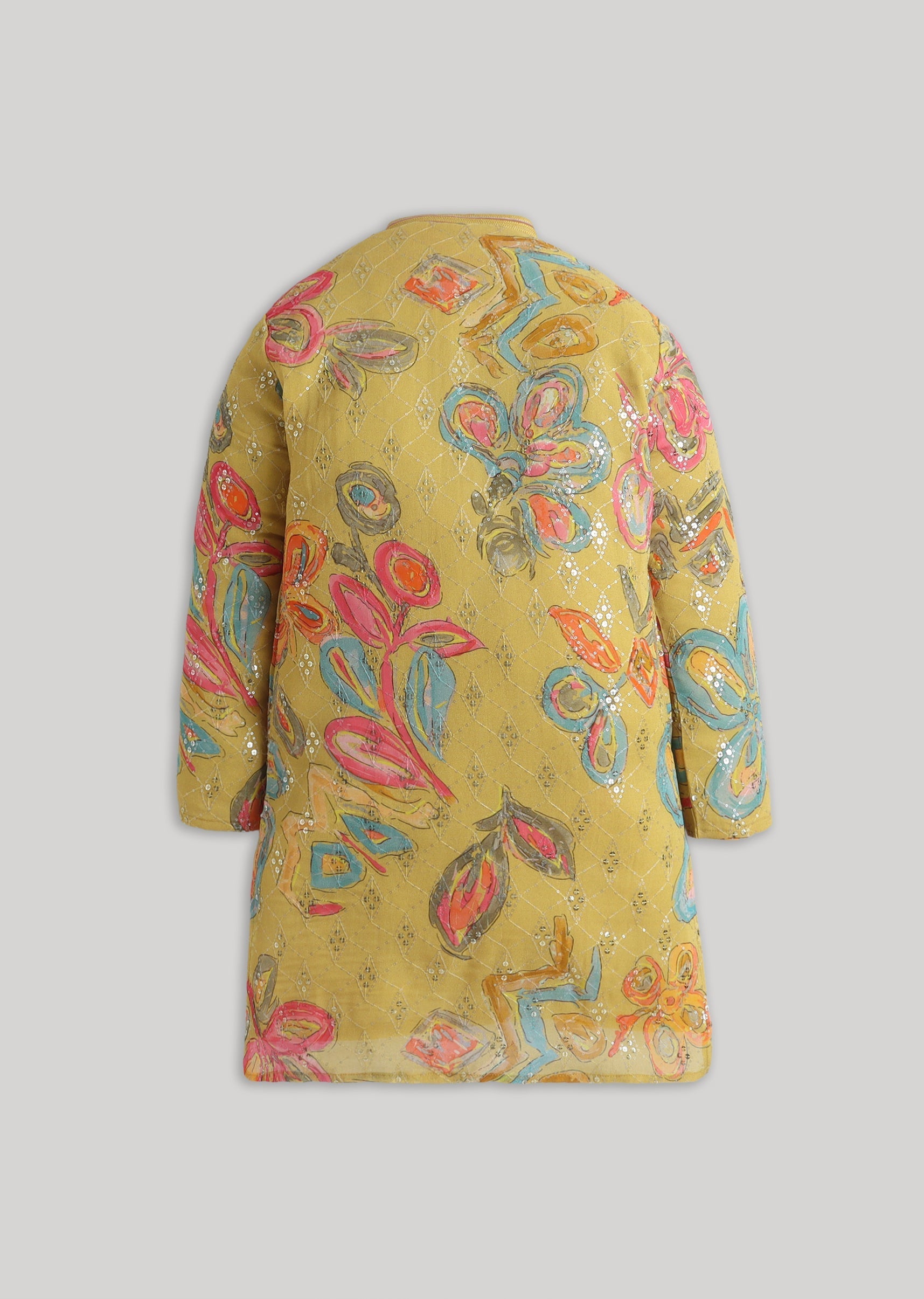 Yellow Floral Georgette Kurta Set With Sequin Detailing