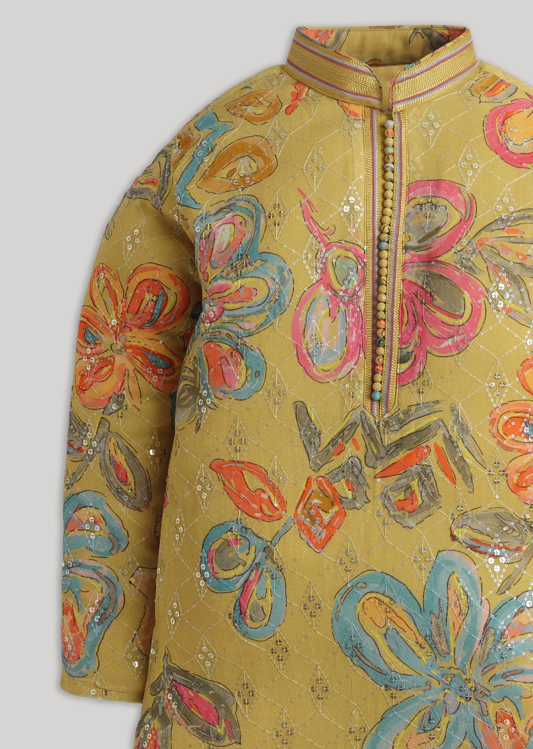 Yellow Floral Georgette Kurta Set With Sequin Detailing
